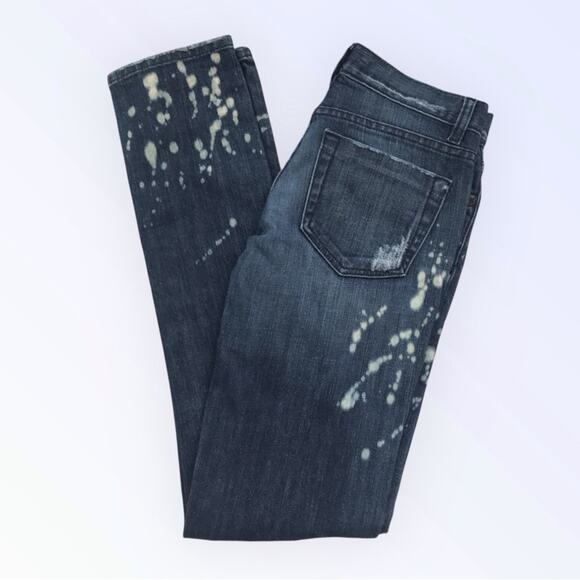 Bebe Rhinestone Mesh Jeans & Distressed Straight Leg Blue Vintage - Picture 9 of 11